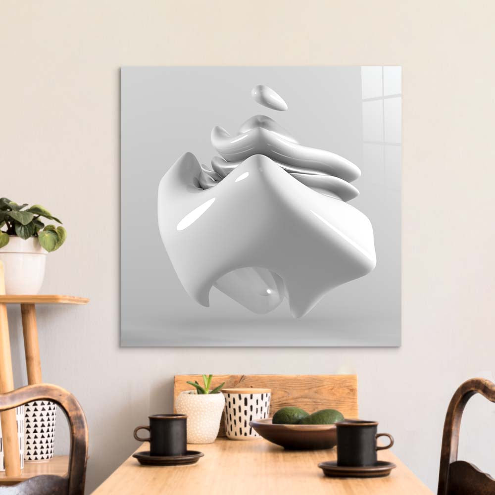 White Glossy Cube Glass Wall Art