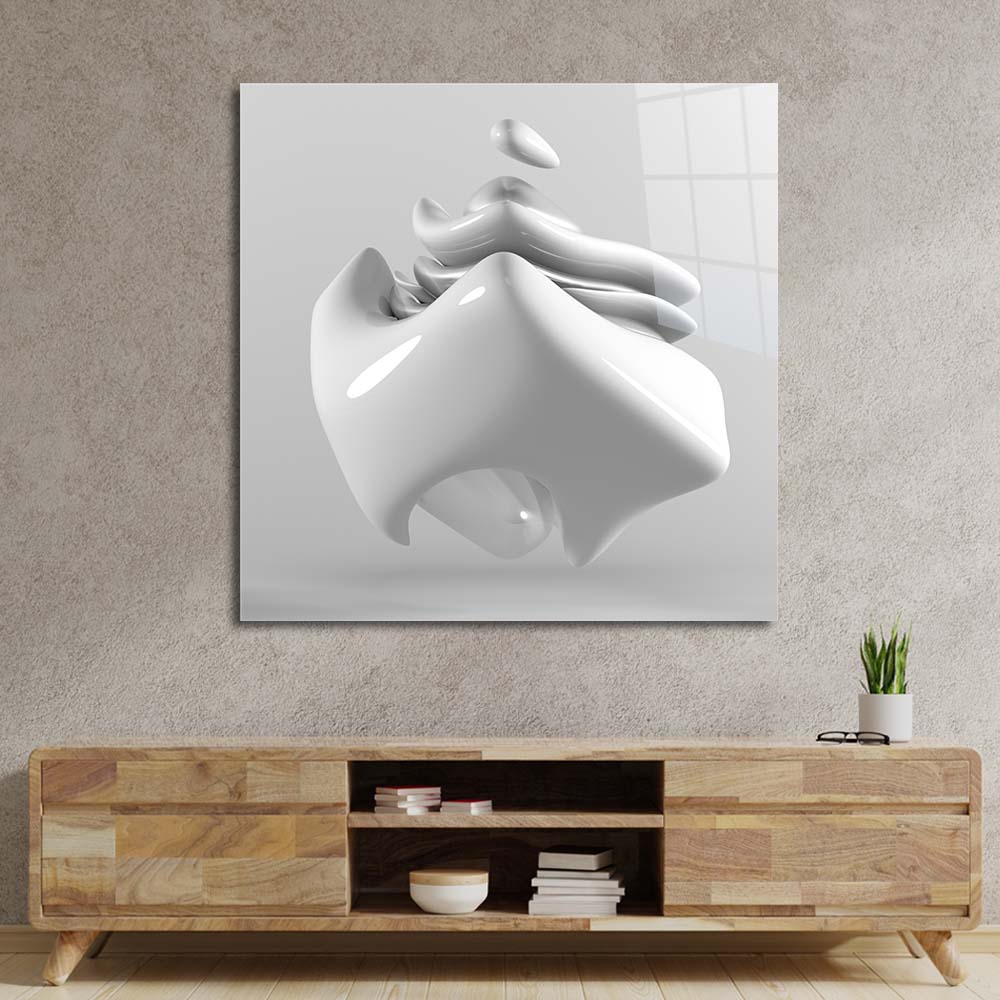 White Glossy Cube Glass Wall Art