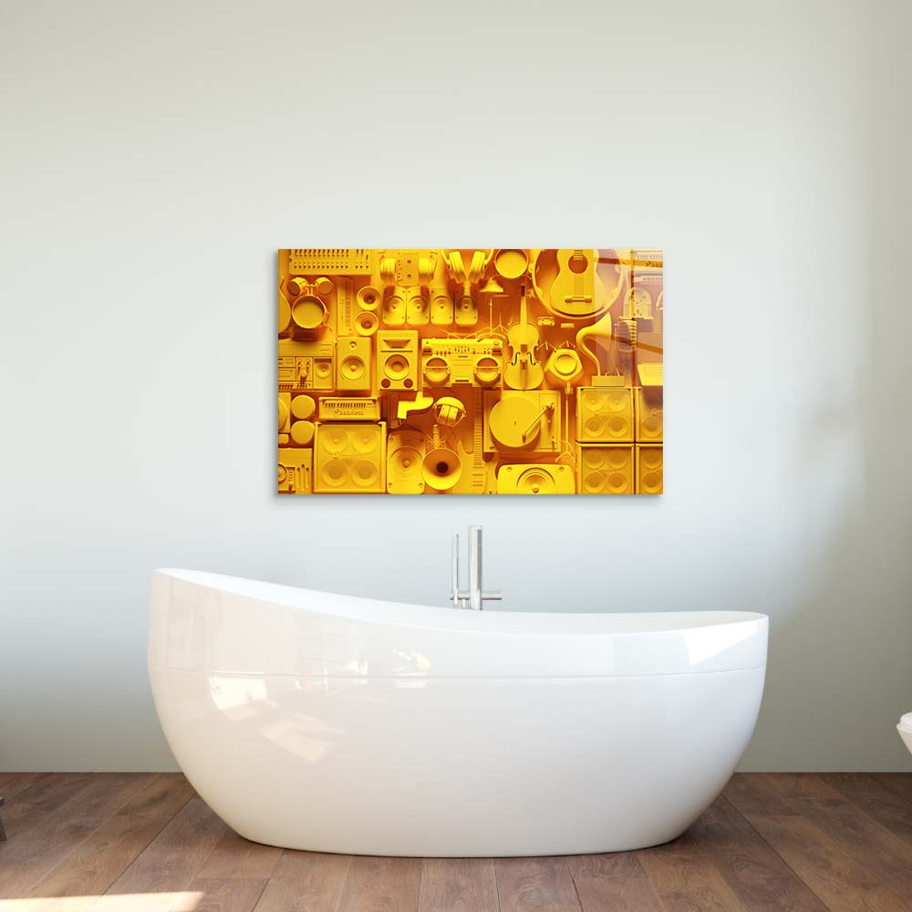 Yellow Musical Collage Glass Wall Art