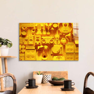 Yellow Musical Collage Glass Wall Art