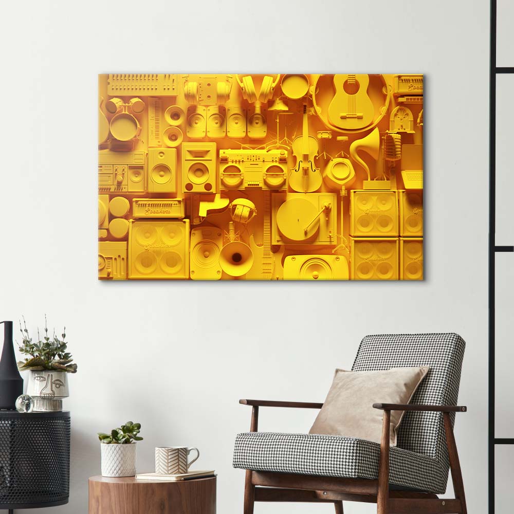 Yellow Musical Collage Glass Wall Art