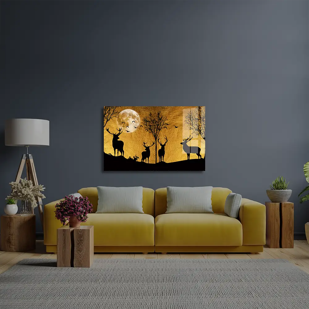 3 Deer Forest Glass Wall Art