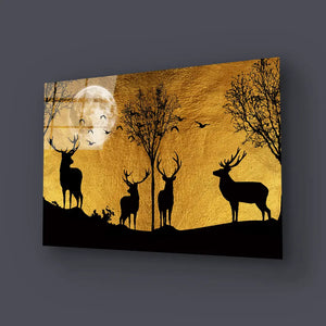 3 Deer Forest Glass Wall Art