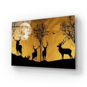 3 Deer Forest Glass Wall Art