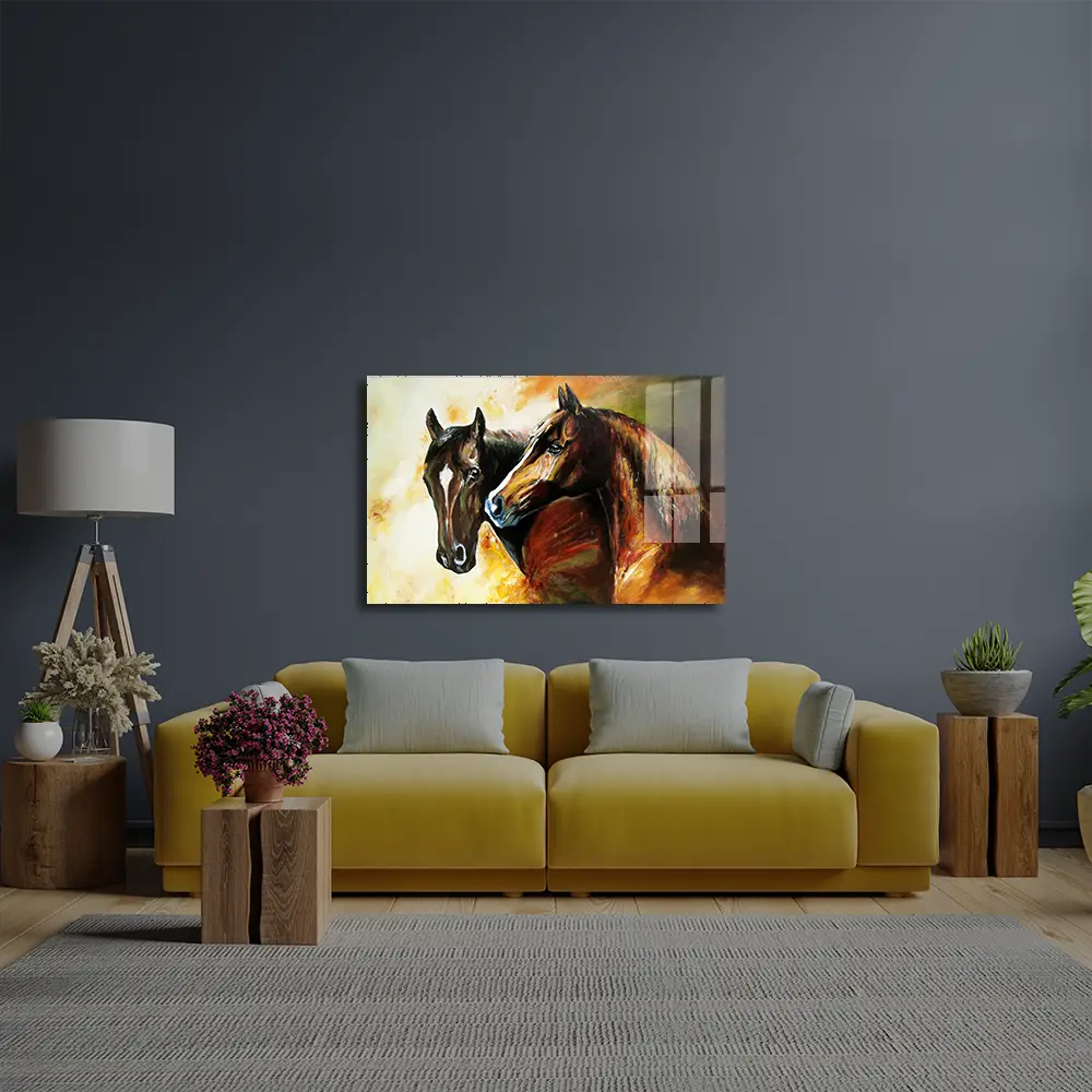 A Pair of Horses Glass Wall Art
