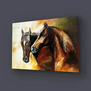 A Pair of Horses Glass Wall Art