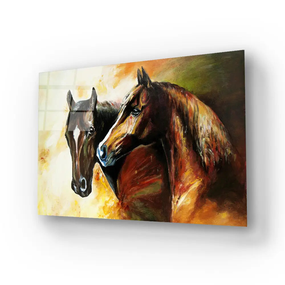 A Pair of Horses Glass Wall Art