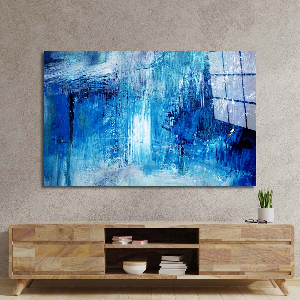 Abstract Art Blue Oil Painting Glass Wall Art