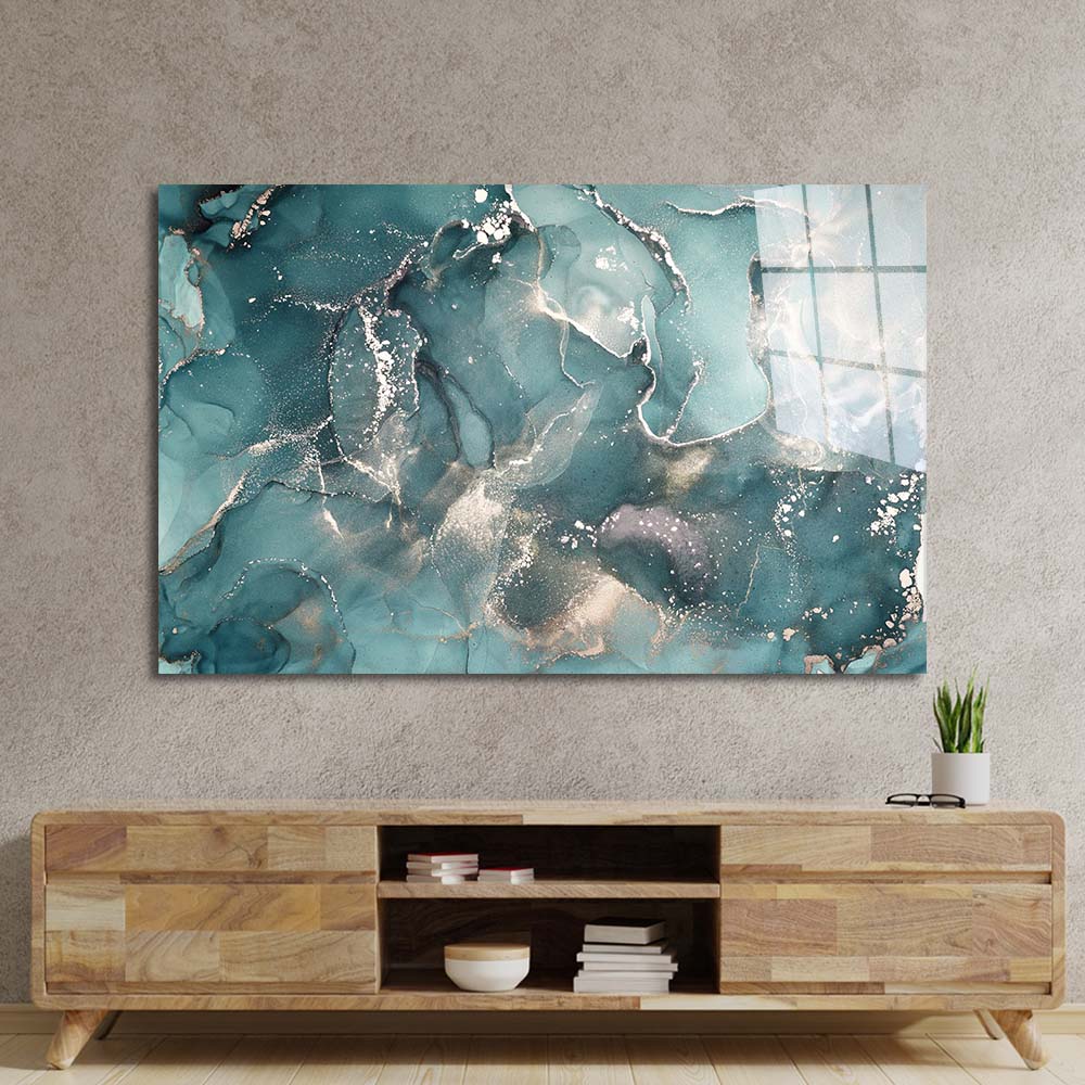 Abstract Blue Alcohol Ink Glass Wall Art