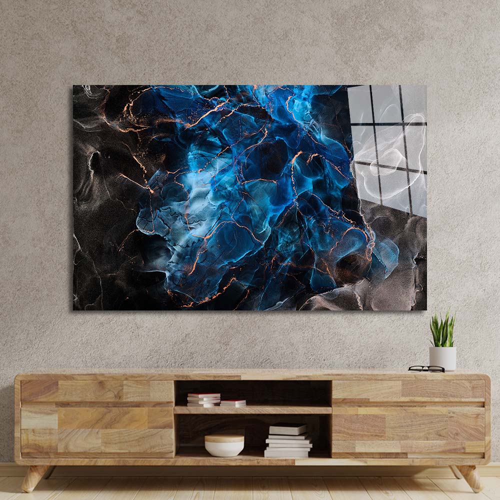 Abstract Blue Marble Glass Wall Art