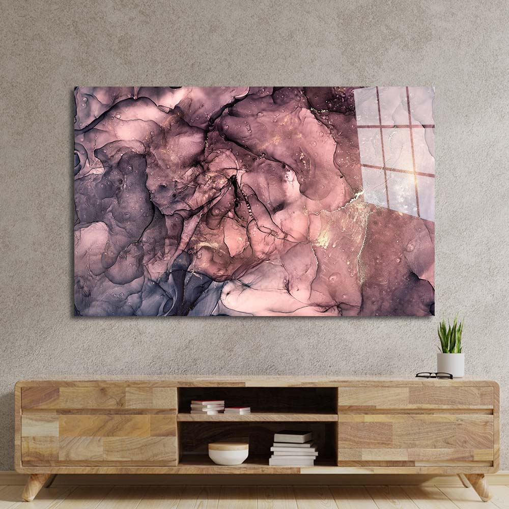 Abstract Blue and Pink Alcohol Ink Marble Glass Wall Art