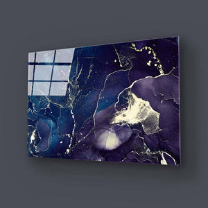 Abstract Blue and Purple Alcohol Ink Marble Glass Wall Art