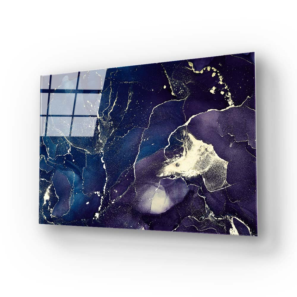 Abstract Blue and Purple Alcohol Ink Marble Glass Wall Art