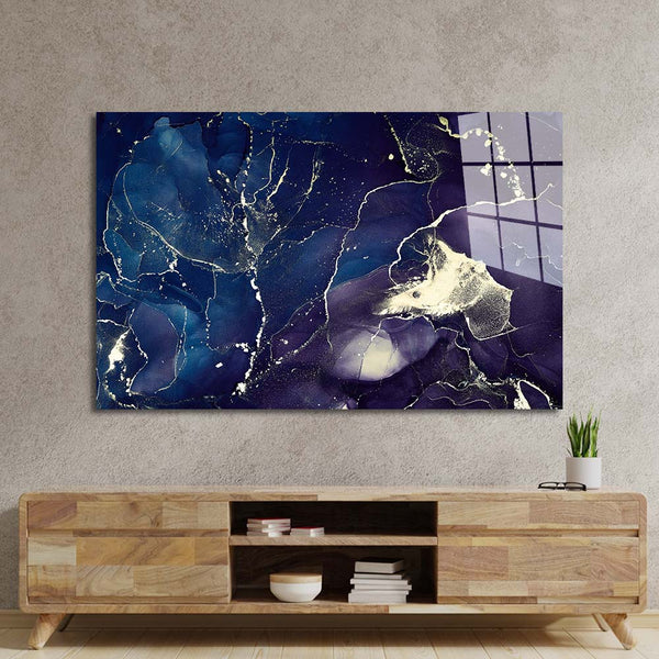 Abstract Blue and Purple Alcohol Ink Marble Glass Wall Art Glass Wall