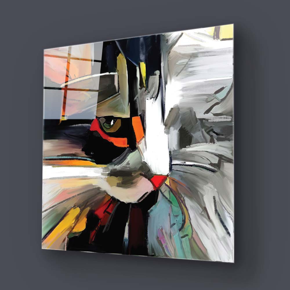 Abstract Cat Glass Wall Art