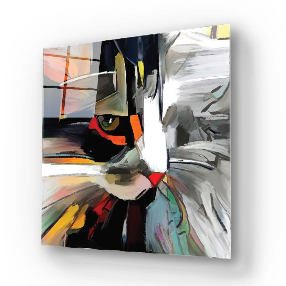 Abstract Cat Glass Wall Art