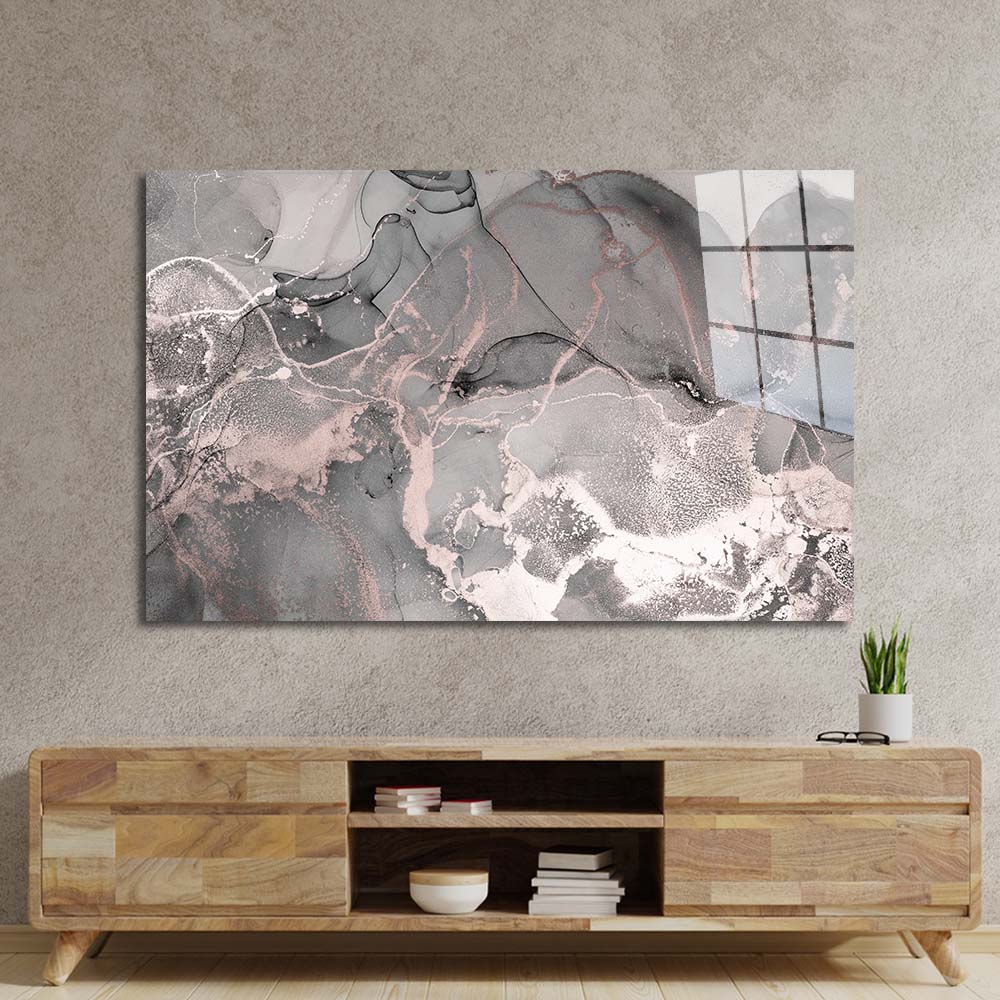 Abstract Grey Marble Glass Wall Art