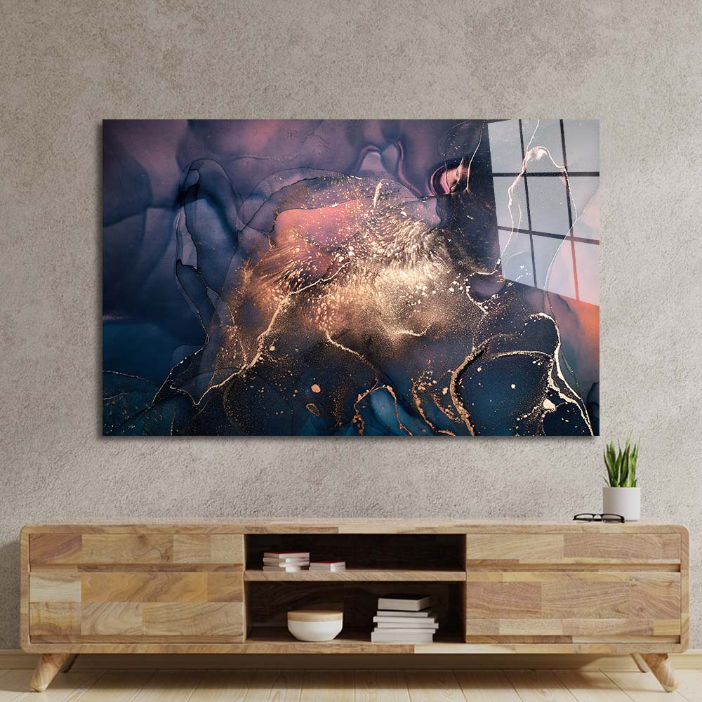 Abstract Heritage Blue Alcohol Ink Marble Glass Wall Art