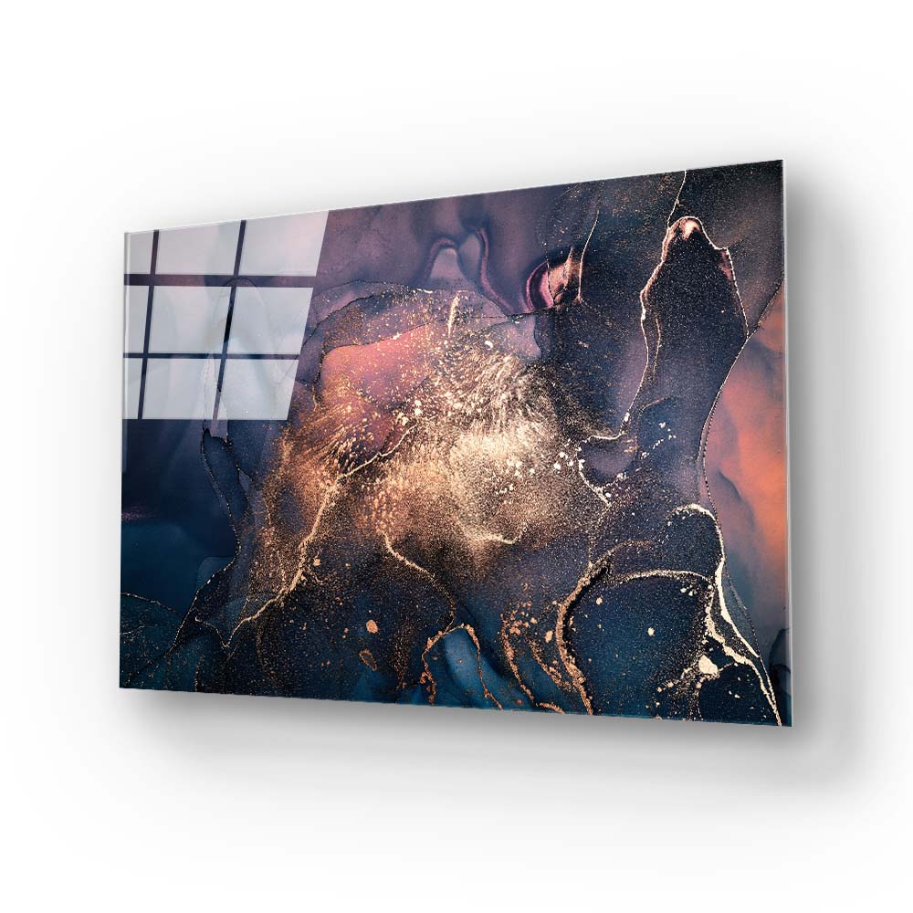 Abstract Heritage Blue Alcohol Ink Marble Glass Wall Art