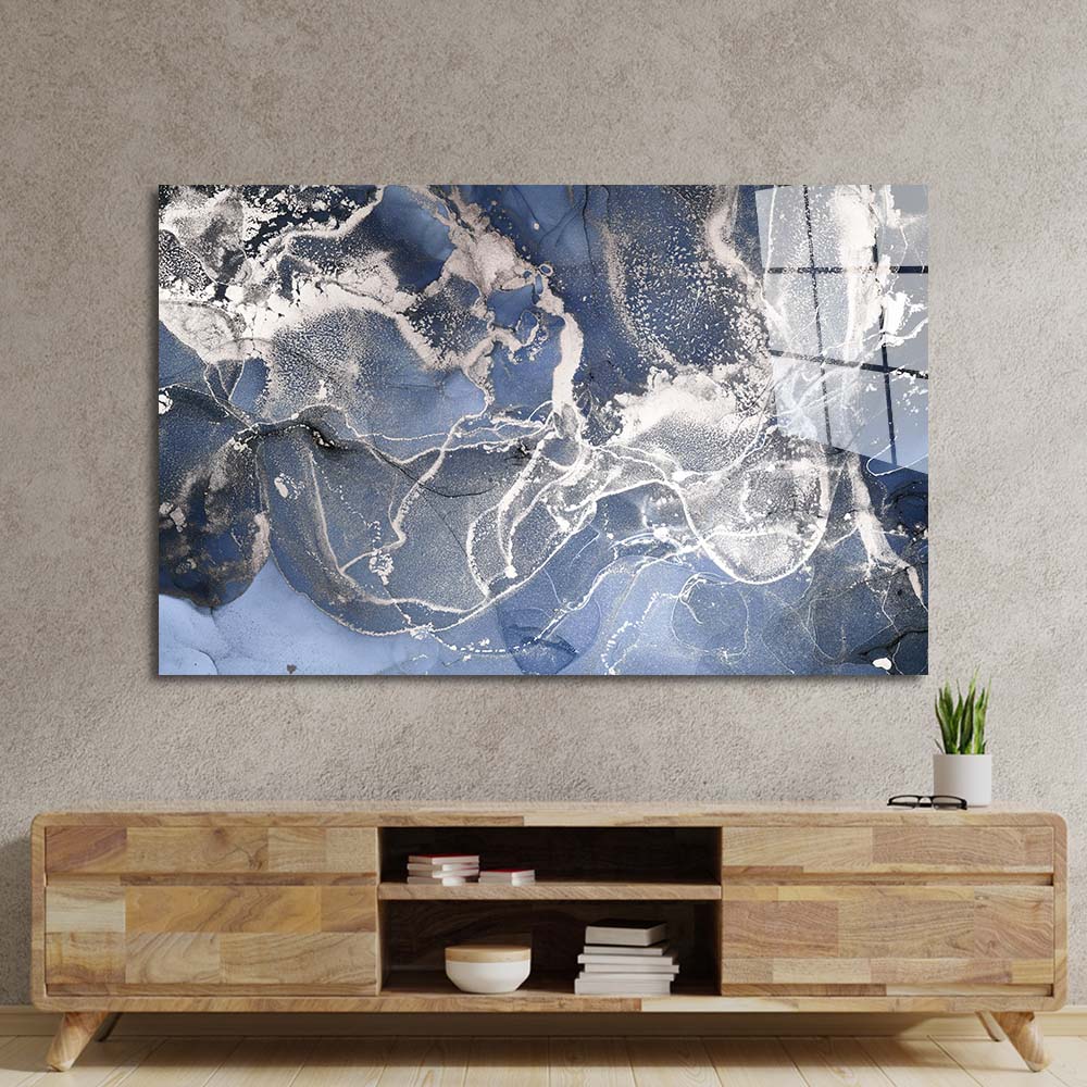 Abstract Light Blue Marble Glass Wall Art