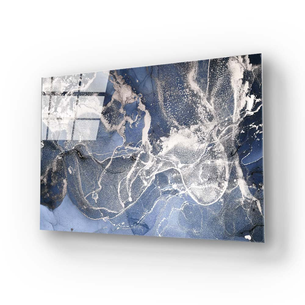 Abstract Light Blue Marble Glass Wall Art