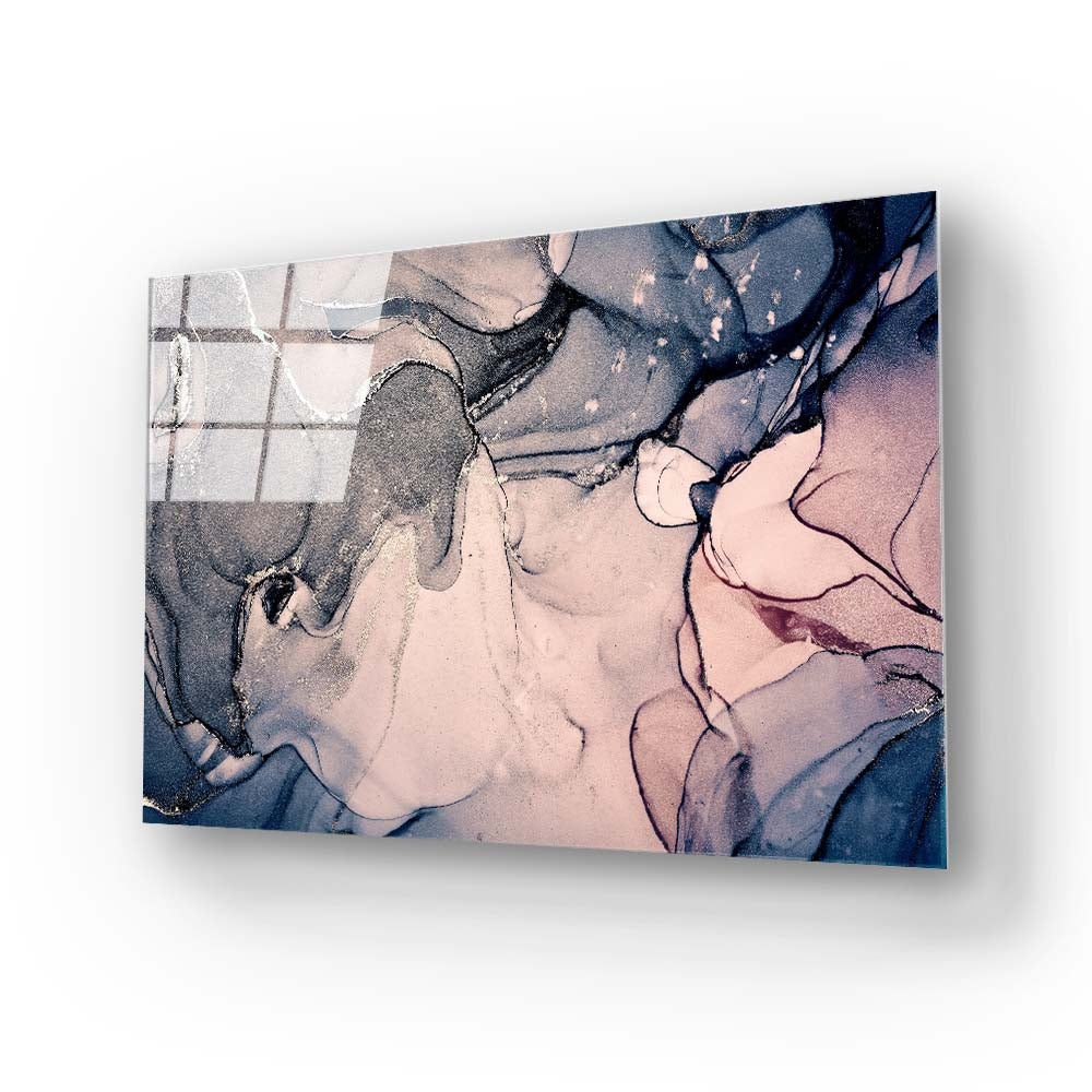 Abstract Light Blue and Baby Pink Alcohol Ink Marble Glass Wall Art