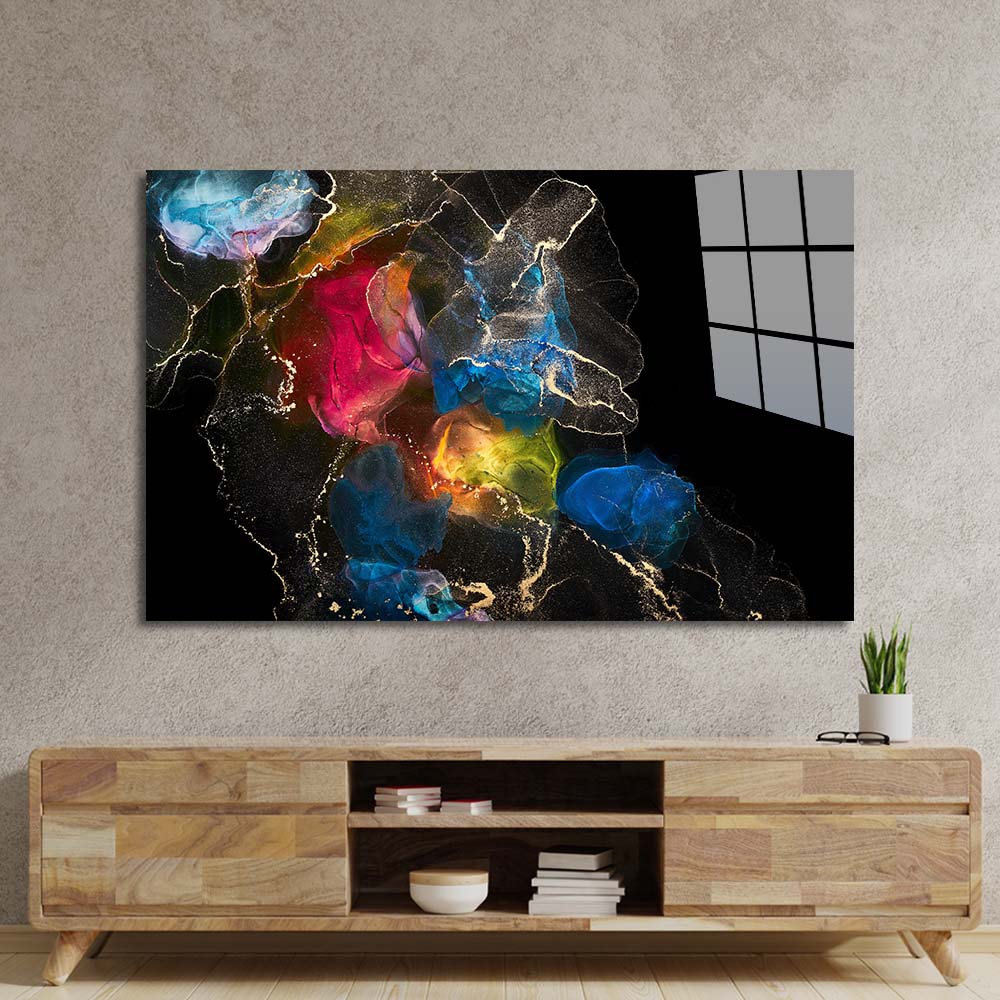 Abstract Multi-Coloured Alcohol Ink Marble Glass Wall Art