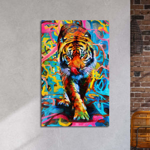 Abstract Multi-Coloured Tiger Glass Wall Art