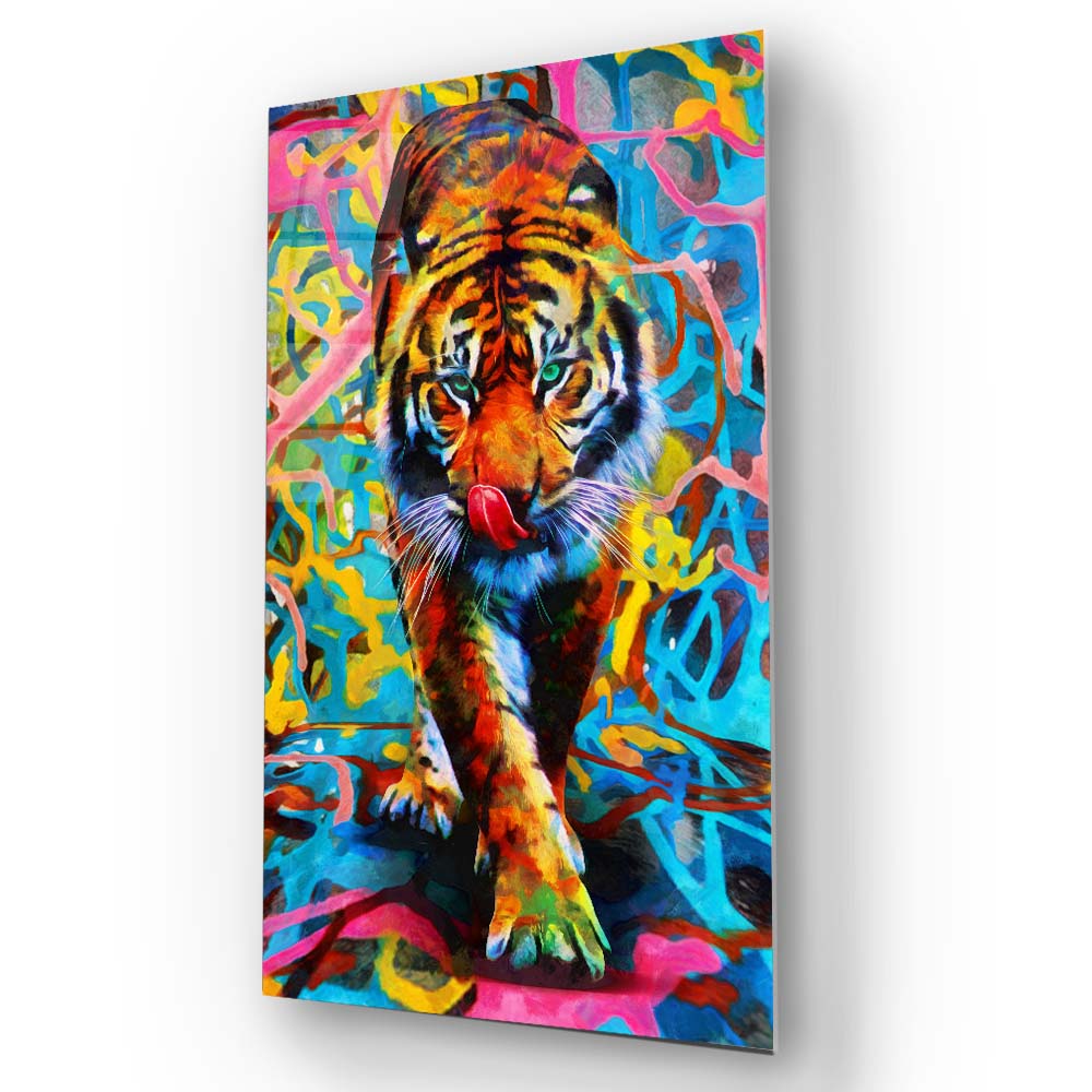 Abstract Multi-Coloured Tiger Glass Wall Art