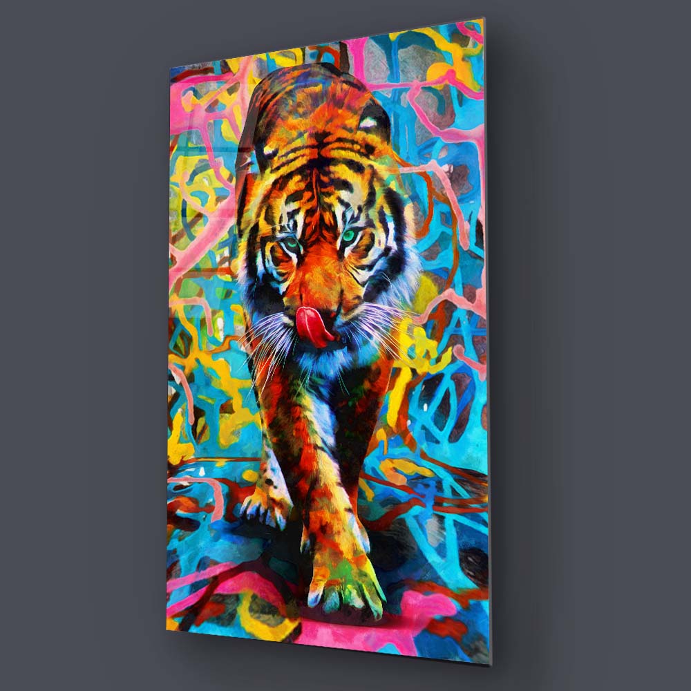 Abstract Multi-Coloured Tiger Glass Wall Art