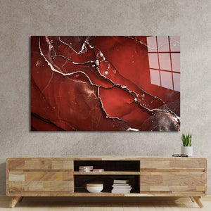 Abstract Red Alcohol Ink Marble Glass Wall Art