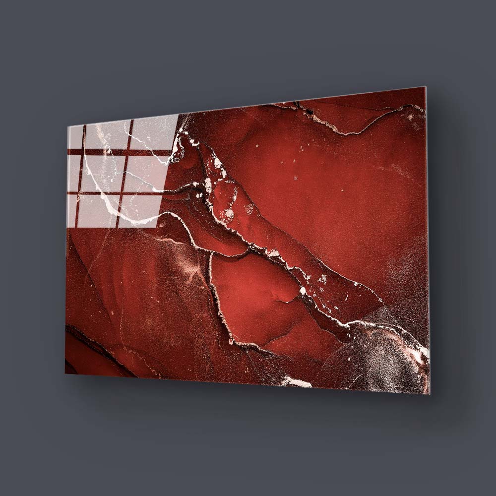 Abstract Red Alcohol Ink Marble Glass Wall Art