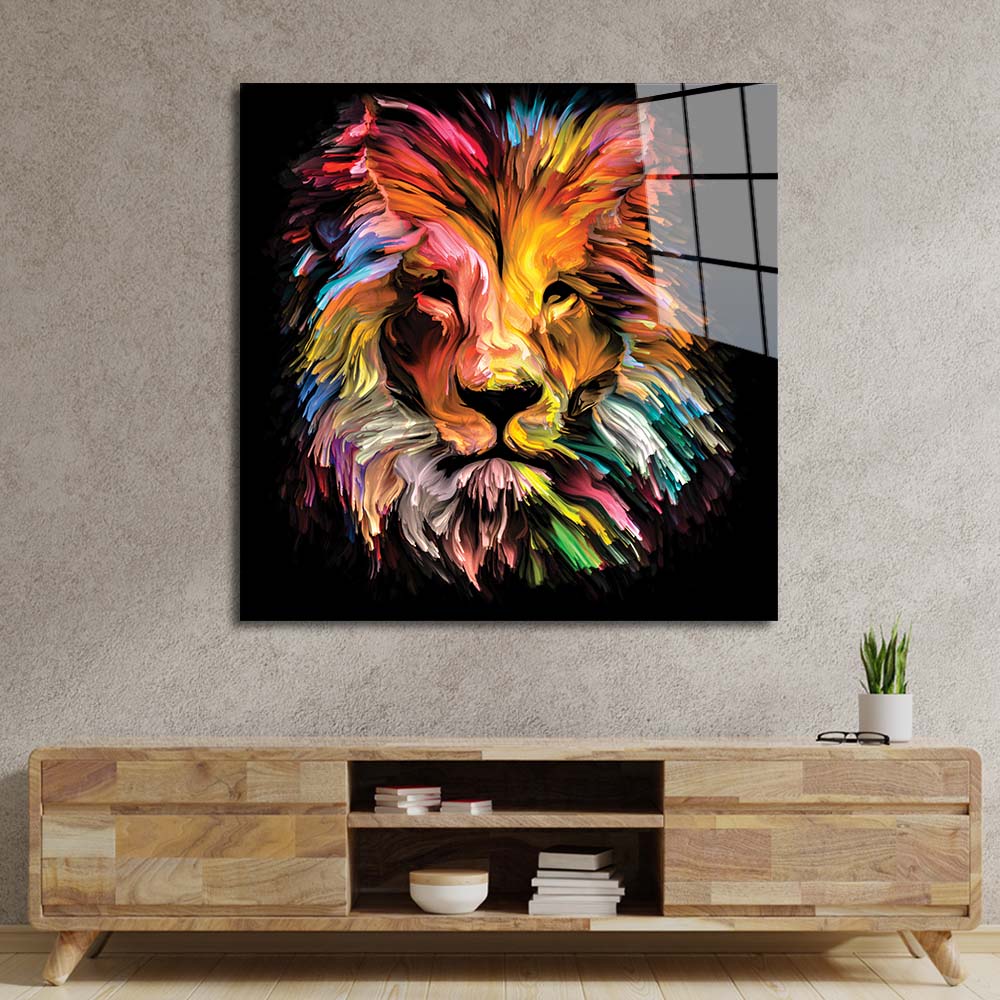 Abstract Red Lion Glass Wall Art