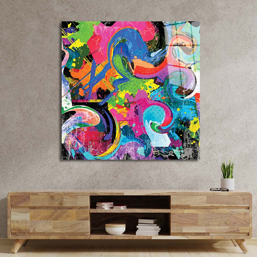 Abstract Spraypaint Square Glass Wall Art