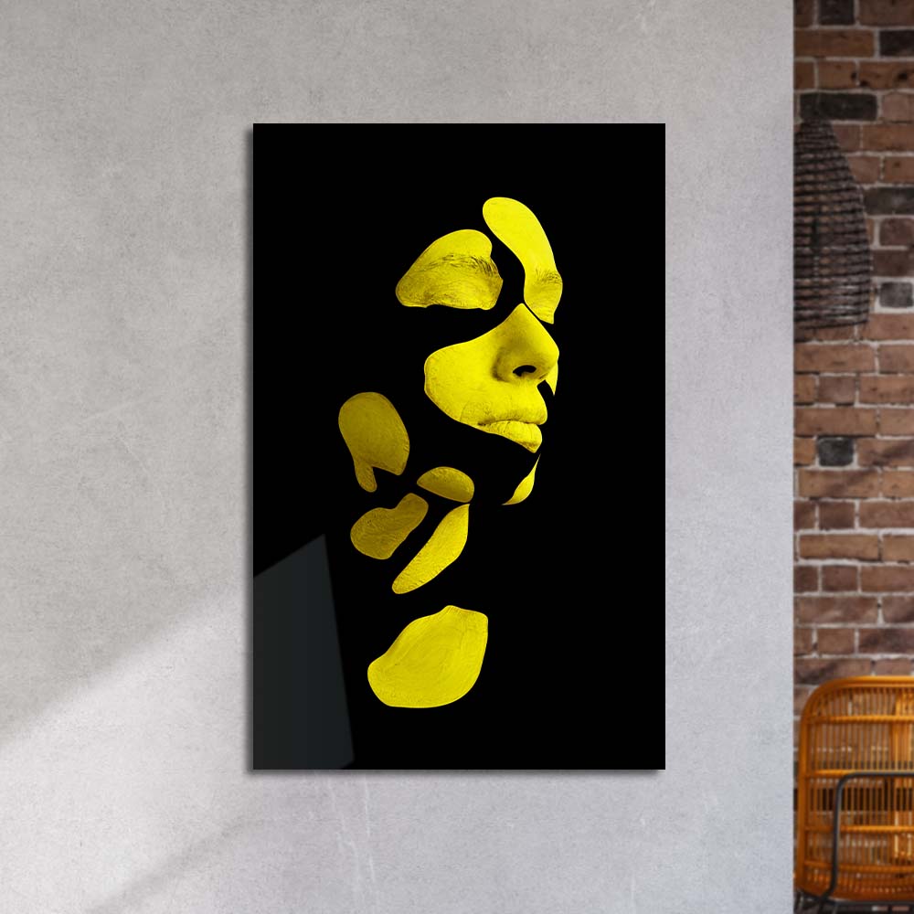 Abstract Yellow Makeup Glass Wall Art
