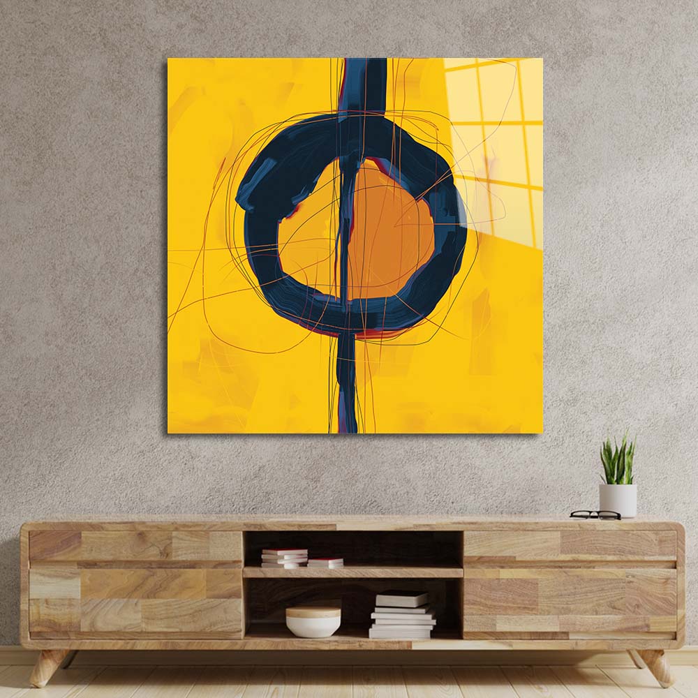 Abstract Yellow Ochre Glass Wall Art