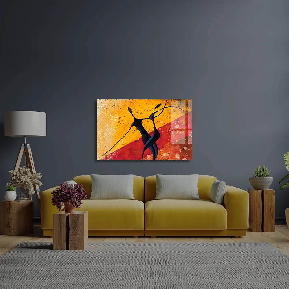 African Couple Dance Floor Glass Wall Art