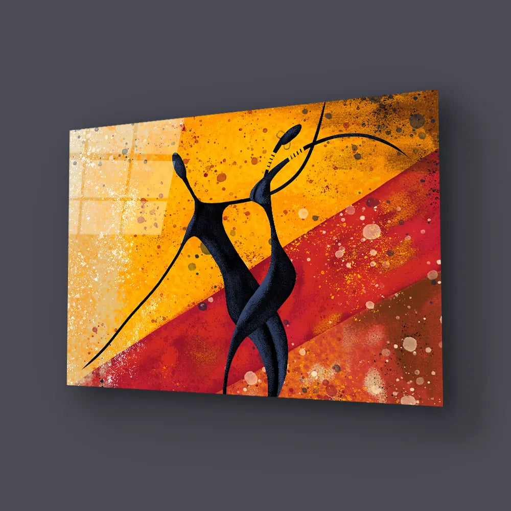 African Couple Dance Floor Glass Wall Art