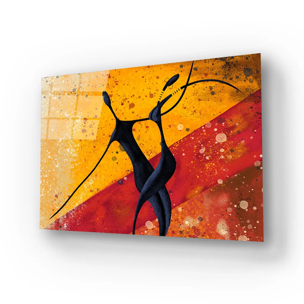 African Couple Dance Floor Glass Wall Art