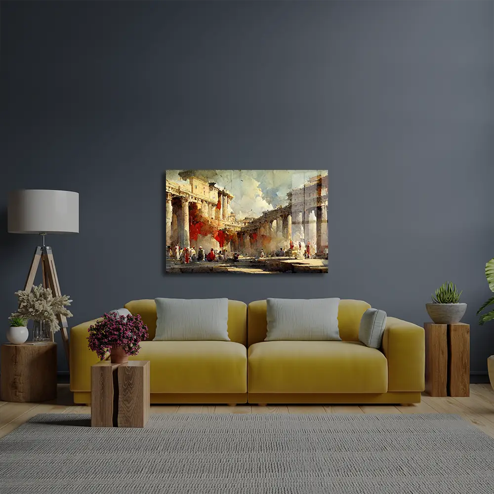 Ancient Rome Pillars Roman Architecture Antique Monument European Forum Glass Wall Art