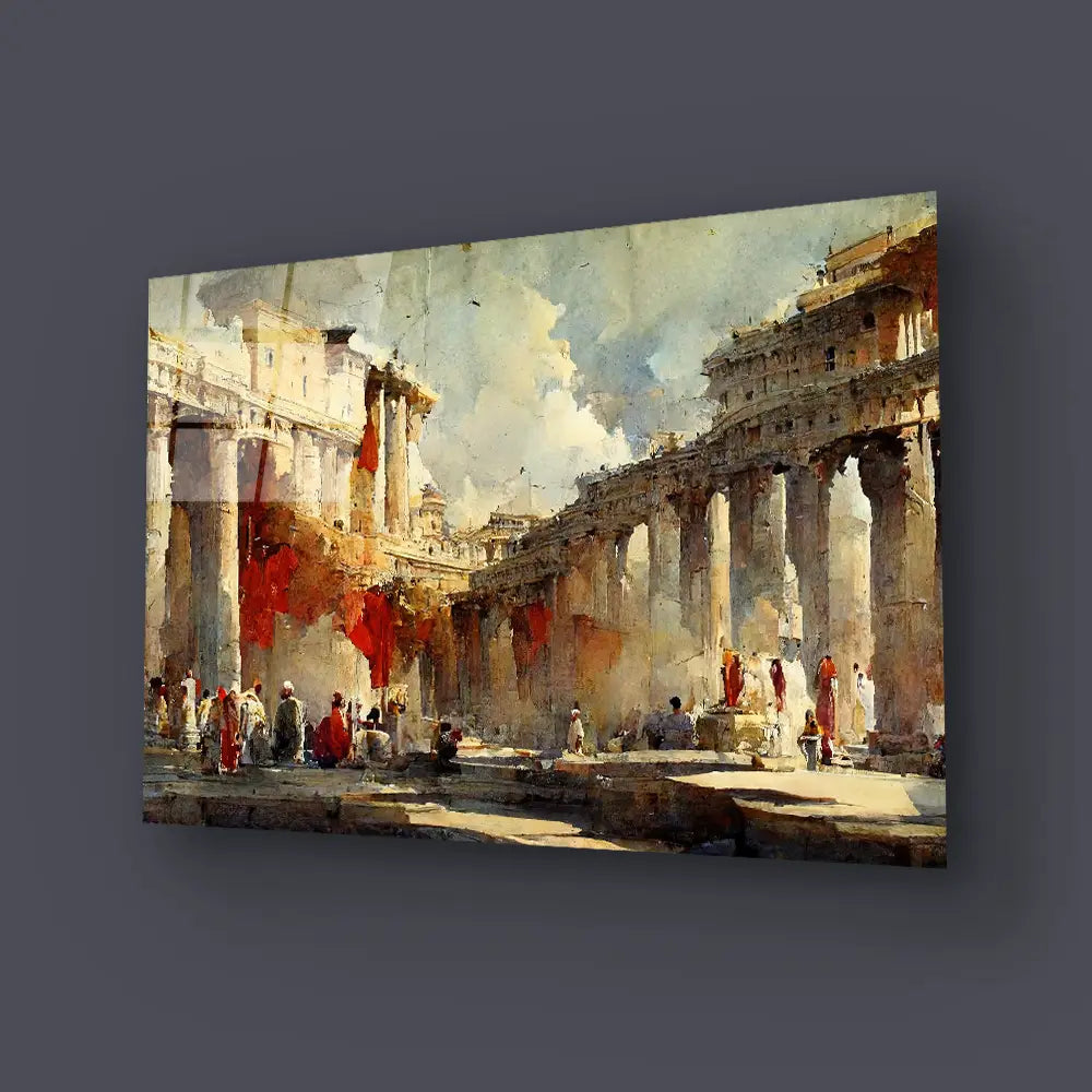 Ancient Rome Pillars Roman Architecture Antique Monument European Forum Glass Wall Art