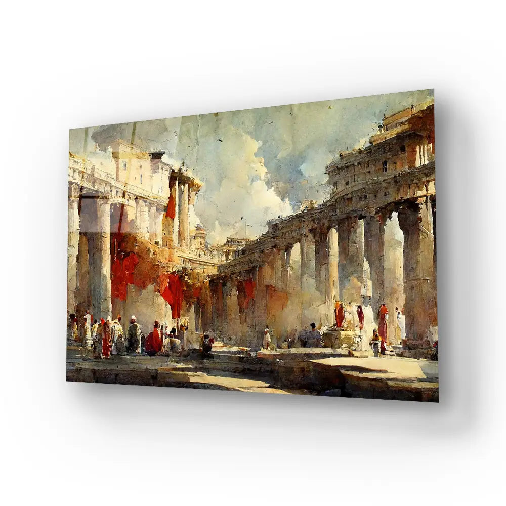 Ancient Rome Pillars Roman Architecture Antique Monument European Forum Glass Wall Art
