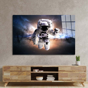Astronaut in Space Glass Wall Art