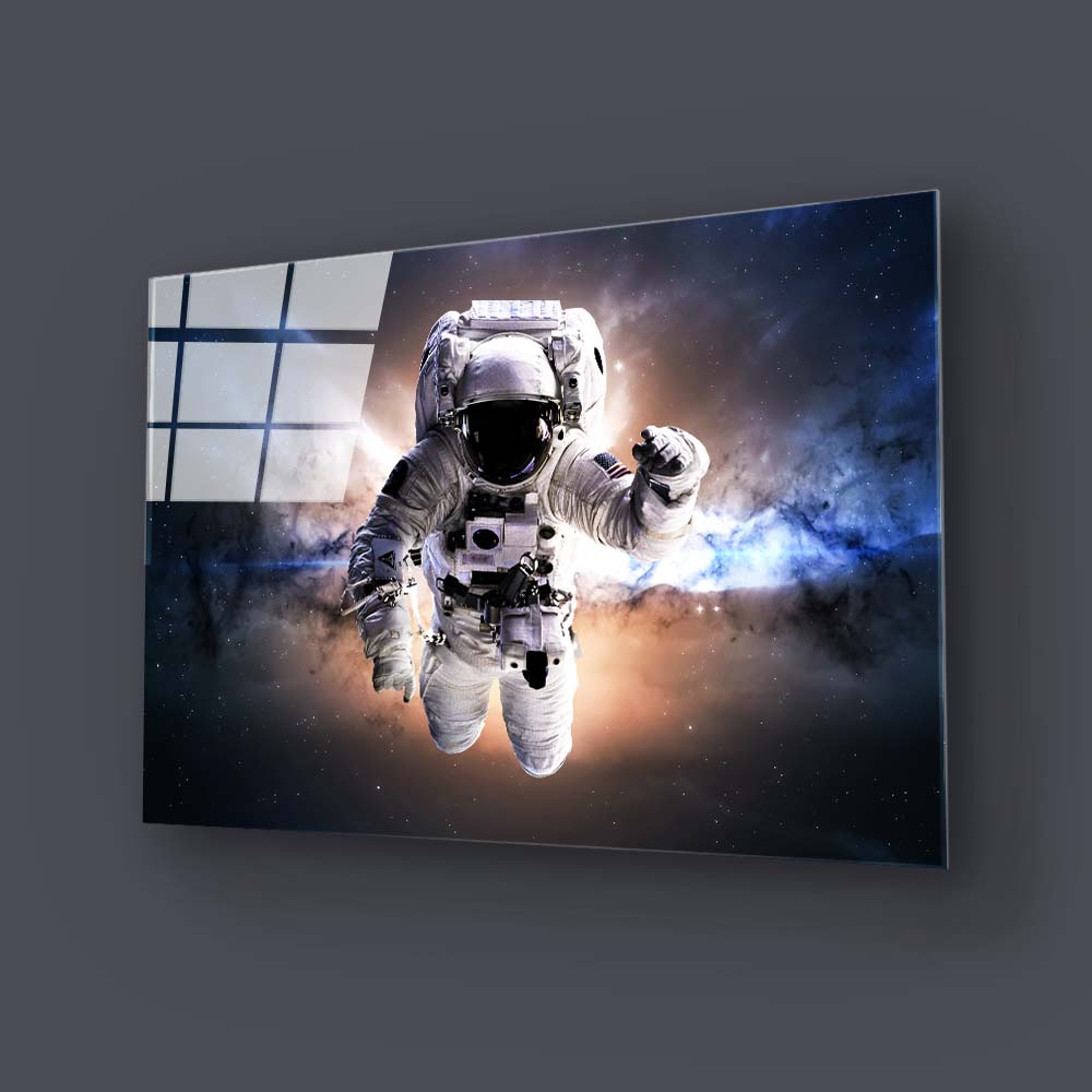 Astronaut in Space Glass Wall Art