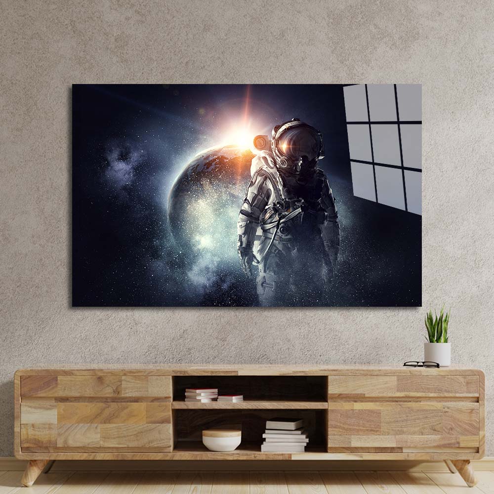 Astronaut on the Moon Glass Wall Art