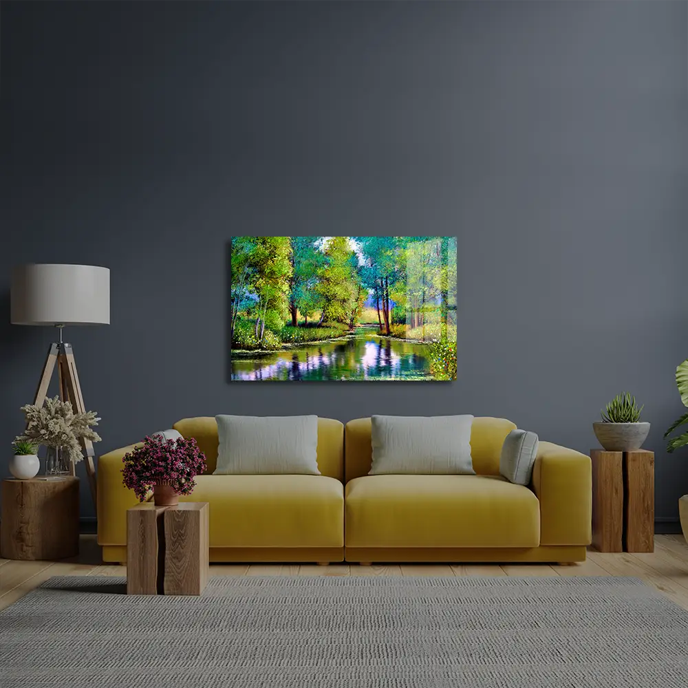 Autumn Landscape Trees Lake Glass Wall Art