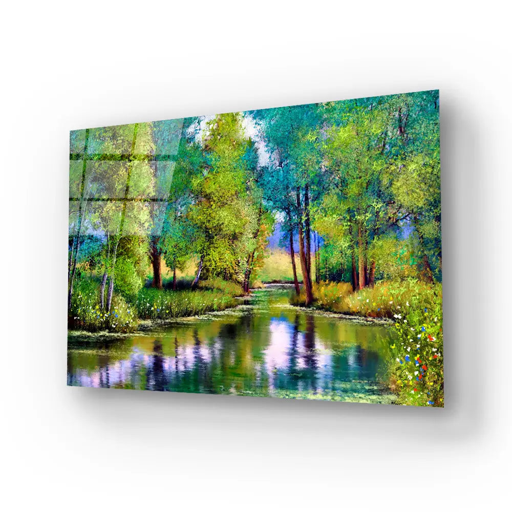 Autumn Landscape Trees Lake Glass Wall Art