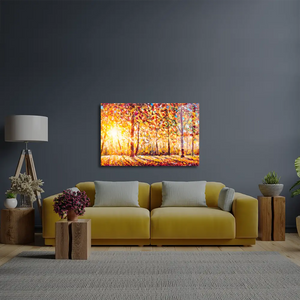 Autumn Panorama Sunny Forest Trees Glass Wall Art