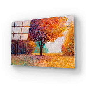 Autumn Forest Orange Leaves Glass Wall Art