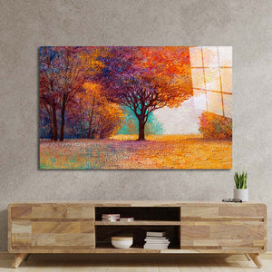 Autumn Forest Orange Leaves Glass Wall Art